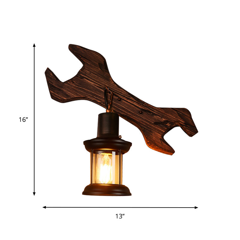 Oval/Fish-shaped Wooden Wall Sconce Light Rustic 1 Head Kitchen Wall-mounted Lamp with Candle/Lantern in Brown