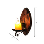Oval/Fish-shaped Wooden Wall Sconce Light Rustic 1 Head Kitchen Wall-mounted Lamp with Candle/Lantern in Brown