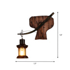 Oval/Fish-shaped Wooden Wall Sconce Light Rustic 1 Head Kitchen Wall-mounted Lamp with Candle/Lantern in Brown