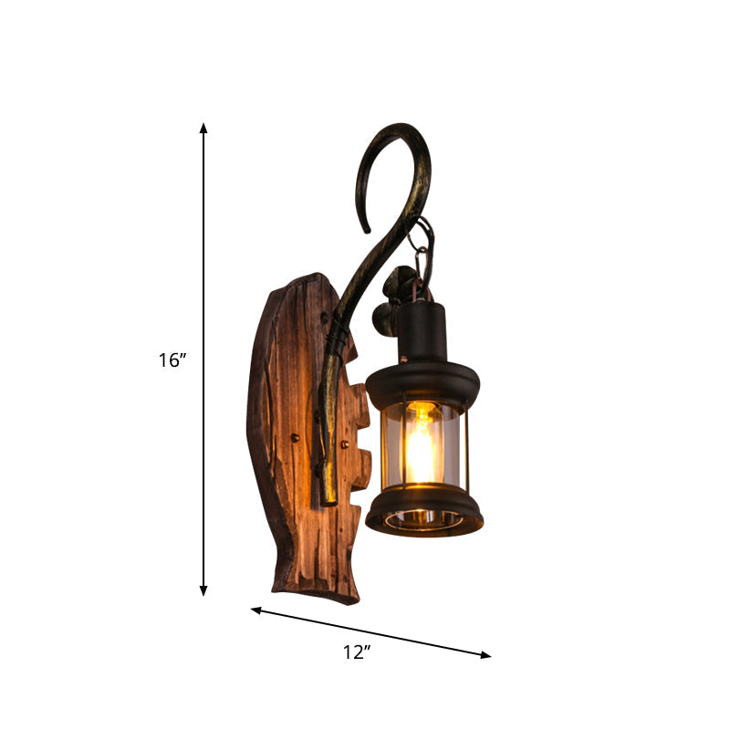 Oval/Fish-shaped Wooden Wall Sconce Light Rustic 1 Head Kitchen Wall-mounted Lamp with Candle/Lantern in Brown