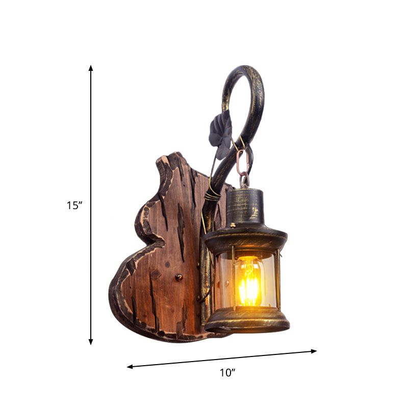 Oval/Fish-shaped Wooden Wall Sconce Light Rustic 1 Head Kitchen Wall-mounted Lamp with Candle/Lantern in Brown