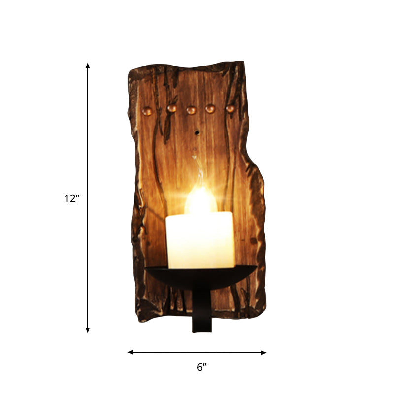 Oval/Fish-shaped Wooden Wall Sconce Light Rustic 1 Head Kitchen Wall-mounted Lamp with Candle/Lantern in Brown