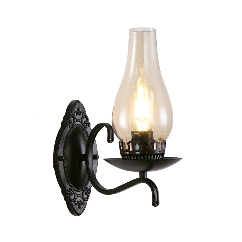 Single-arm Wall Light Industrial Hall Wall Light with Kerosene Clear/Frosted Glass Shade in Copper/Bronze