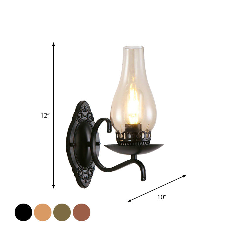 Single-arm Wall Light Industrial Hall Wall Light with Kerosene Clear/Frosted Glass Shade in Copper/Bronze