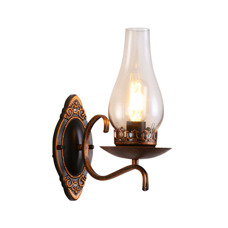 Single-arm Wall Light Industrial Hall Wall Light with Kerosene Clear/Frosted Glass Shade in Copper/Bronze