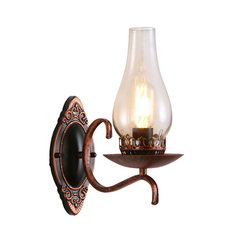 Single-arm Wall Light Industrial Hall Wall Light with Kerosene Clear/Frosted Glass Shade in Copper/Bronze