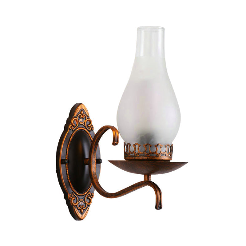 Single-arm Wall Light Industrial Hall Wall Light with Kerosene Clear/Frosted Glass Shade in Copper/Bronze