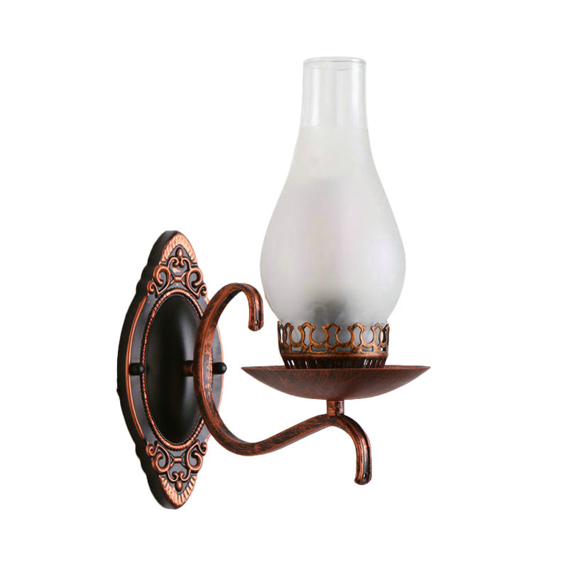 Single-arm Wall Light Industrial Hall Wall Light with Kerosene Clear/Frosted Glass Shade in Copper/Bronze