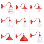 Iron Red Wall Lighting Kit Gooseneck 1 Bulb Loft Style Wall Lighting with Cone/Sphere/Bell Clear Glass Shade