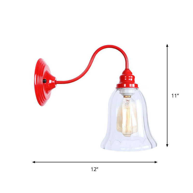 Iron Red Wall Lighting Kit Gooseneck 1 Bulb Loft Style Wall Lighting with Cone/Sphere/Bell Clear Glass Shade