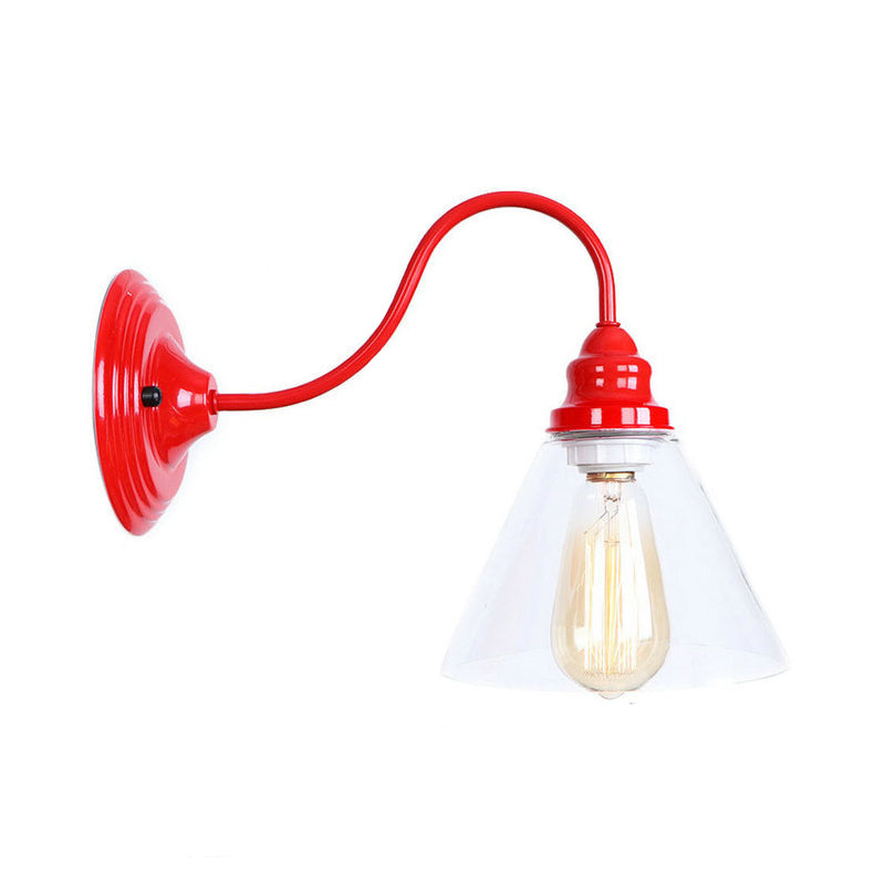 Iron Red Wall Lighting Kit Gooseneck 1 Bulb Loft Style Wall Lighting with Cone/Sphere/Bell Clear Glass Shade