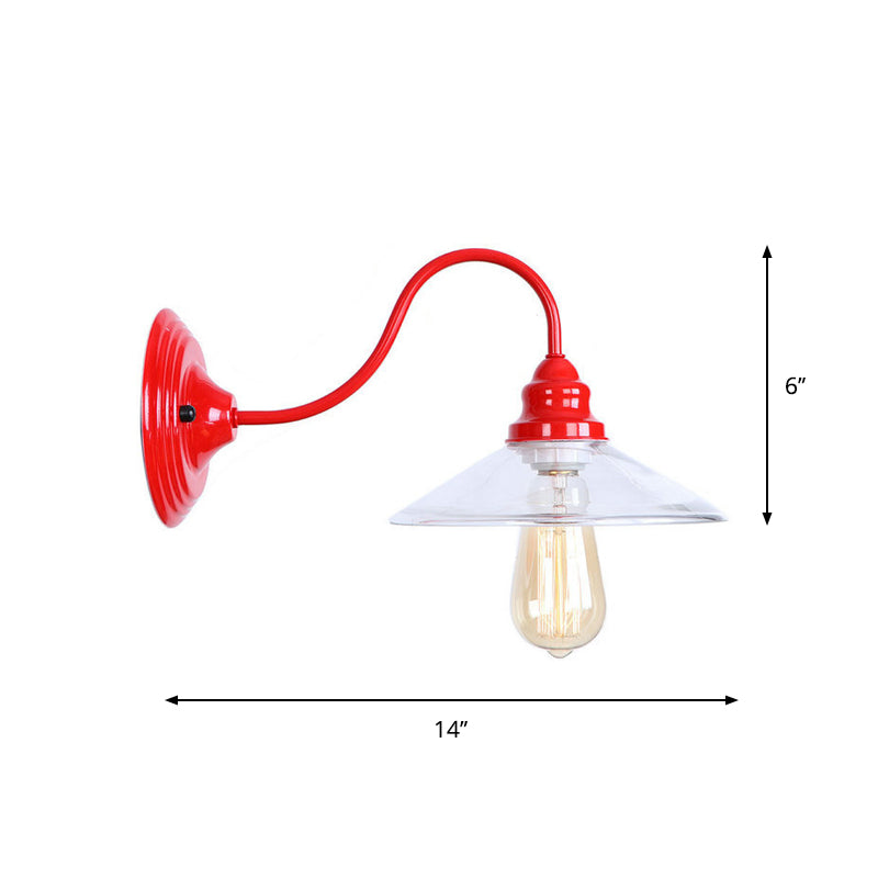 Iron Red Wall Lighting Kit Gooseneck 1 Bulb Loft Style Wall Lighting with Cone/Sphere/Bell Clear Glass Shade