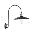 Iron Barn/Bowl/Wave Cut Wall Light Kit Vintage 1 Bulb Nightstand Reading Wall Lamp with Curved Arm in Black