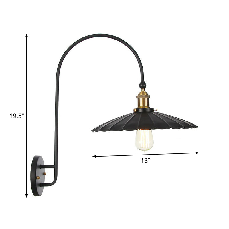 Iron Barn/Bowl/Wave Cut Wall Light Kit Vintage 1 Bulb Nightstand Reading Wall Lamp with Curved Arm in Black