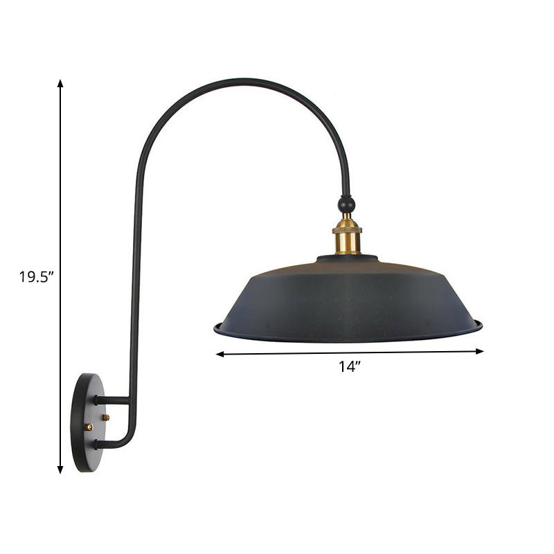 Iron Barn/Bowl/Wave Cut Wall Light Kit Vintage 1 Bulb Nightstand Reading Wall Lamp with Curved Arm in Black