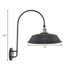 Iron Barn/Bowl/Wave Cut Wall Light Kit Vintage 1 Bulb Nightstand Reading Wall Lamp with Curved Arm in Black