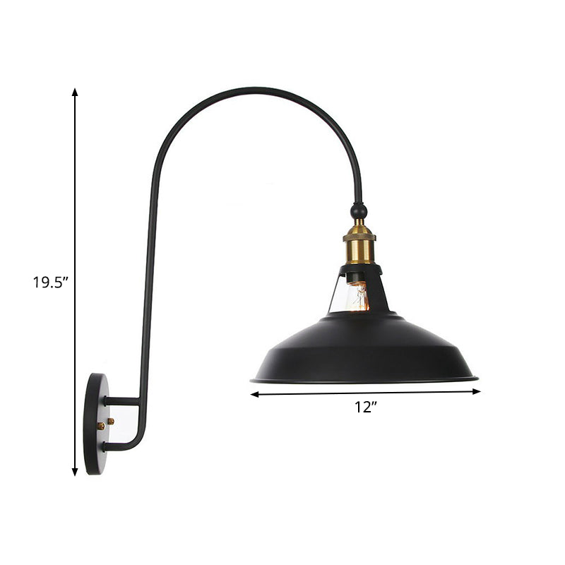 Iron Barn/Bowl/Wave Cut Wall Light Kit Vintage 1 Bulb Nightstand Reading Wall Lamp with Curved Arm in Black