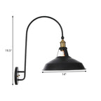 Iron Barn/Bowl/Wave Cut Wall Light Kit Vintage 1 Bulb Nightstand Reading Wall Lamp with Curved Arm in Black