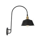 Iron Barn/Bowl/Wave Cut Wall Light Kit Vintage 1 Bulb Nightstand Reading Wall Lamp with Curved Arm in Black