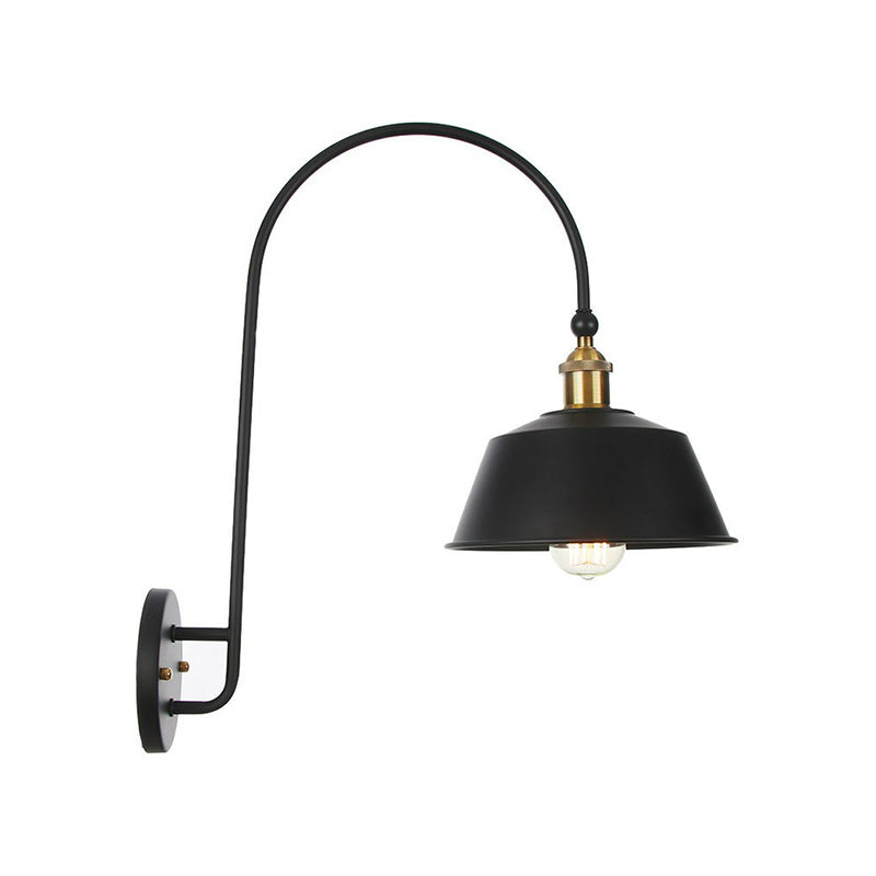 Iron Barn/Bowl/Wave Cut Wall Light Kit Vintage 1 Bulb Nightstand Reading Wall Lamp with Curved Arm in Black
