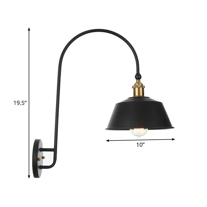 Iron Barn/Bowl/Wave Cut Wall Light Kit Vintage 1 Bulb Nightstand Reading Wall Lamp with Curved Arm in Black