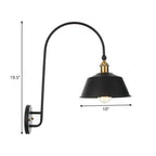 Iron Barn/Bowl/Wave Cut Wall Light Kit Vintage 1 Bulb Nightstand Reading Wall Lamp with Curved Arm in Black