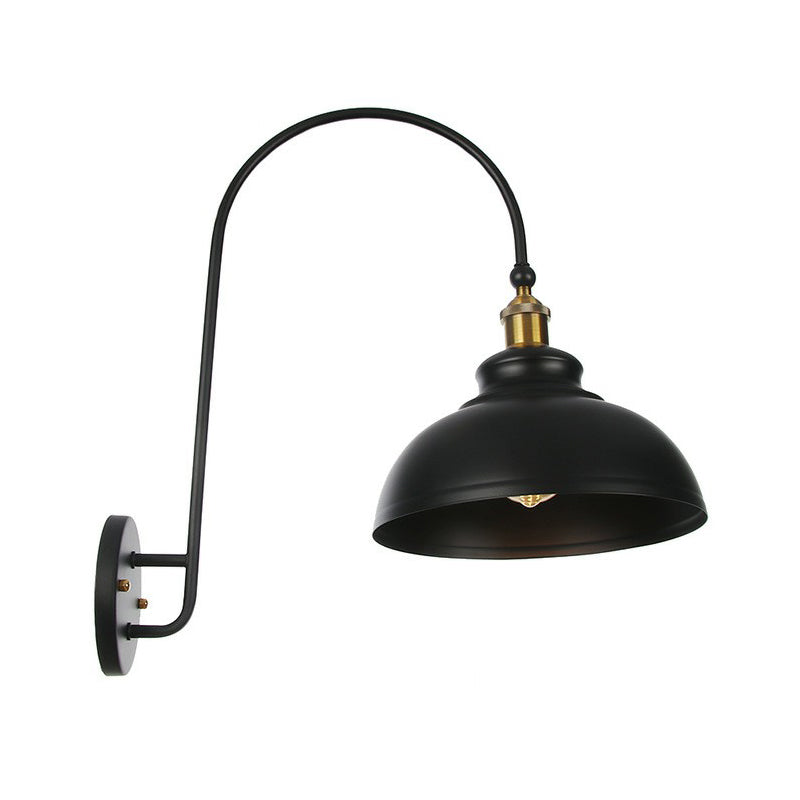 Iron Barn/Bowl/Wave Cut Wall Light Kit Vintage 1 Bulb Nightstand Reading Wall Lamp with Curved Arm in Black