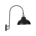 Iron Barn/Bowl/Wave Cut Wall Light Kit Vintage 1 Bulb Nightstand Reading Wall Lamp with Curved Arm in Black
