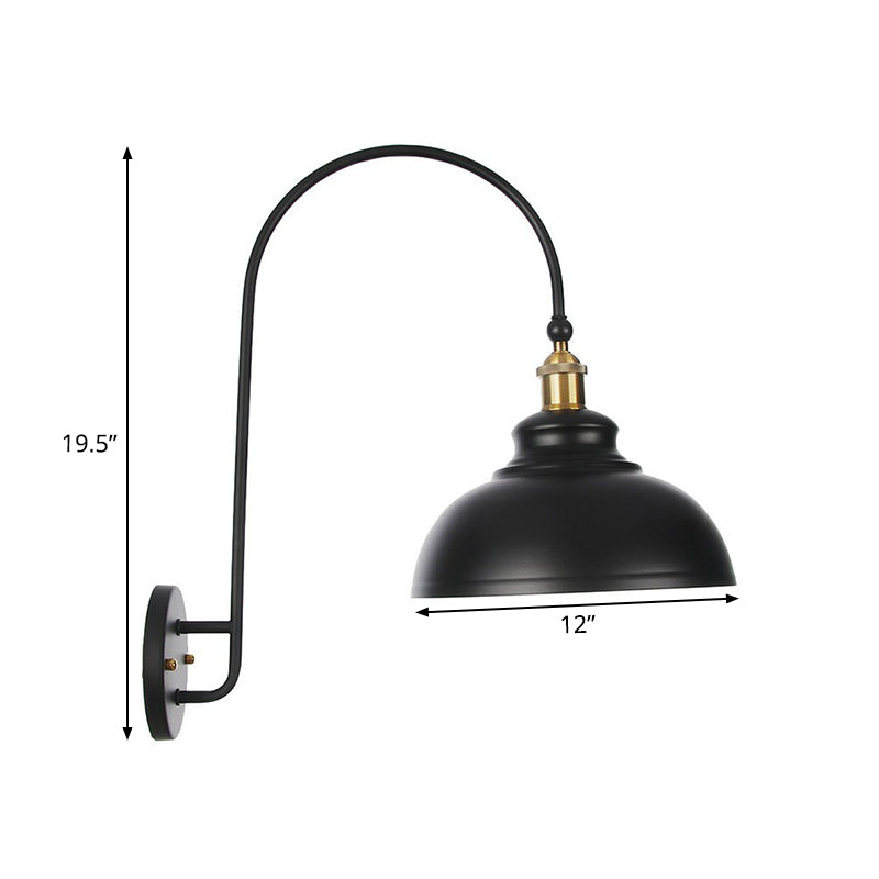 Iron Barn/Bowl/Wave Cut Wall Light Kit Vintage 1 Bulb Nightstand Reading Wall Lamp with Curved Arm in Black