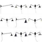 Industrial Scalloped/Exposed Wall Lamp 1/2-Light Iron Plug-in Wall Mounted Lighting with Long Swing Arm in Black
