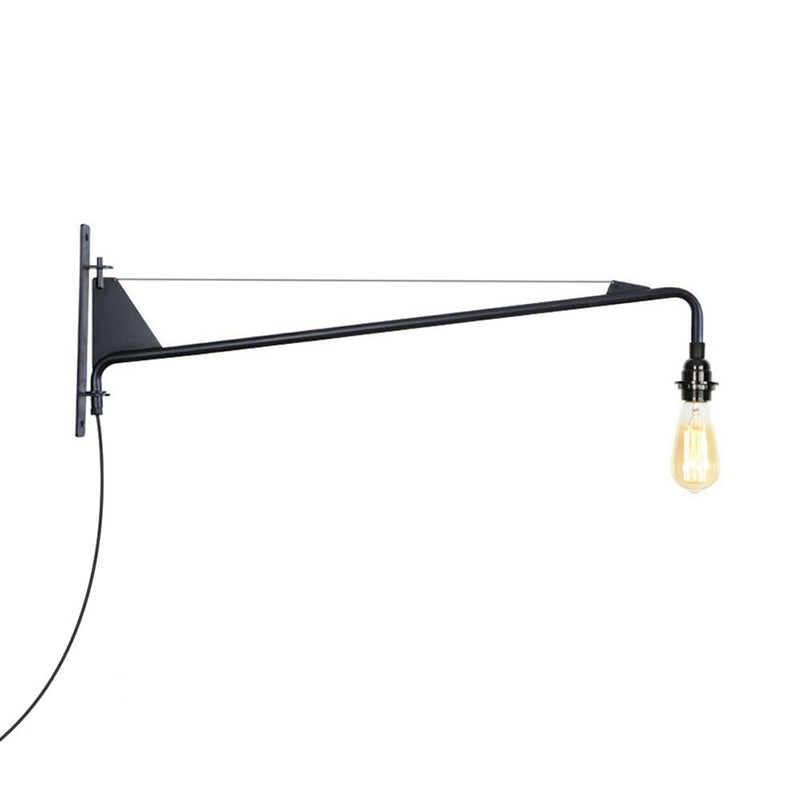 Industrial Scalloped/Exposed Wall Lamp 1/2-Light Iron Plug-in Wall Mounted Lighting with Long Swing Arm in Black