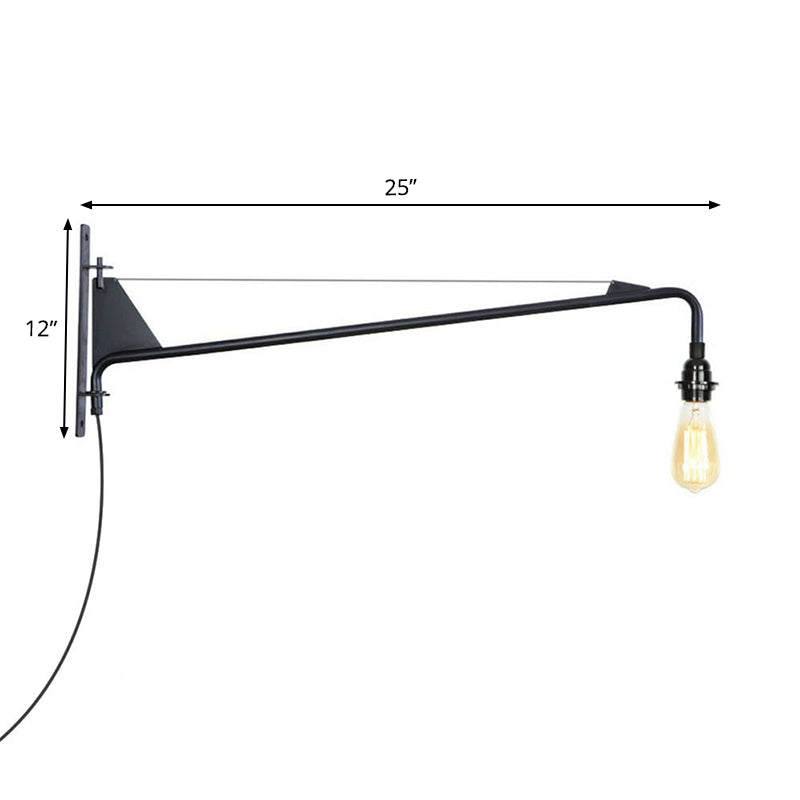 Industrial Scalloped/Exposed Wall Lamp 1/2-Light Iron Plug-in Wall Mounted Lighting with Long Swing Arm in Black