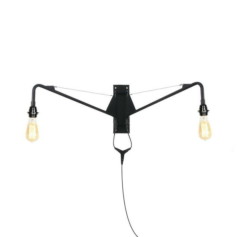 Industrial Scalloped/Exposed Wall Lamp 1/2-Light Iron Plug-in Wall Mounted Lighting with Long Swing Arm in Black