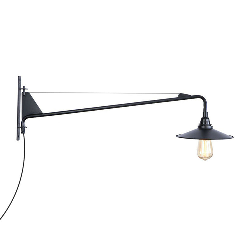 Industrial Scalloped/Exposed Wall Lamp 1/2-Light Iron Plug-in Wall Mounted Lighting with Long Swing Arm in Black