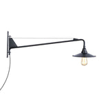 Industrial Scalloped/Exposed Wall Lamp 1/2-Light Iron Plug-in Wall Mounted Lighting with Long Swing Arm in Black