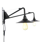 Industrial Scalloped/Exposed Wall Lamp 1/2-Light Iron Plug-in Wall Mounted Lighting with Long Swing Arm in Black