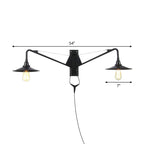 Industrial Scalloped/Exposed Wall Lamp 1/2-Light Iron Plug-in Wall Mounted Lighting with Long Swing Arm in Black