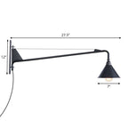 Industrial Scalloped/Exposed Wall Lamp 1/2-Light Iron Plug-in Wall Mounted Lighting with Long Swing Arm in Black