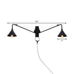 Industrial Scalloped/Exposed Wall Lamp 1/2-Light Iron Plug-in Wall Mounted Lighting with Long Swing Arm in Black