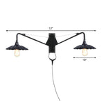 Industrial Scalloped/Exposed Wall Lamp 1/2-Light Iron Plug-in Wall Mounted Lighting with Long Swing Arm in Black
