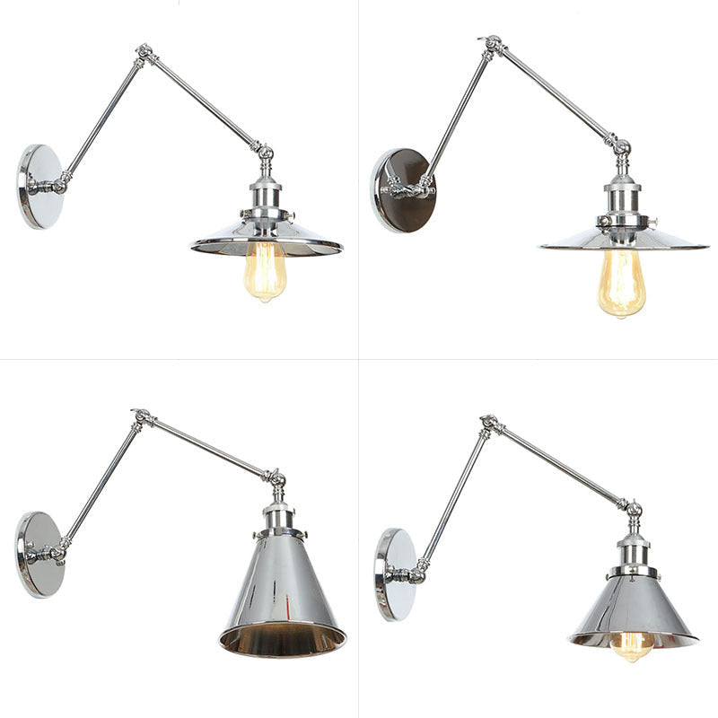 Saucer/Cone/Horn Nightstand Reading Wall Lamp Factory Metal Single 6"/8" W Chrome Wall-Mounted Light Fixture with Rotatable Arm