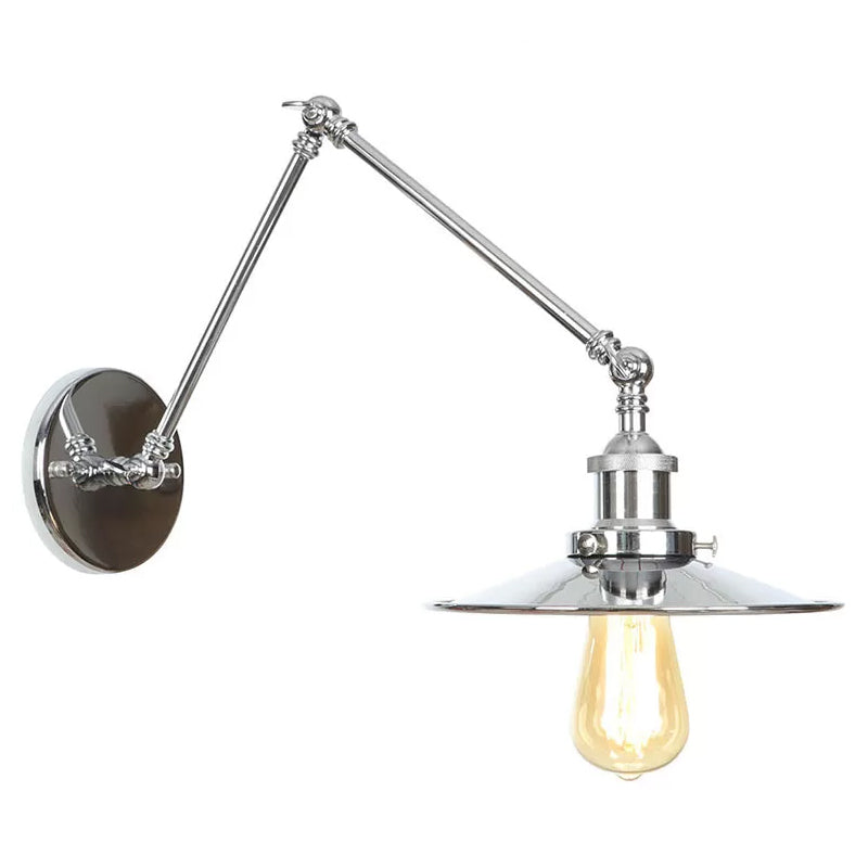 Saucer/Cone/Horn Nightstand Reading Wall Lamp Factory Metal Single 6"/8" W Chrome Wall-Mounted Light Fixture with Rotatable Arm