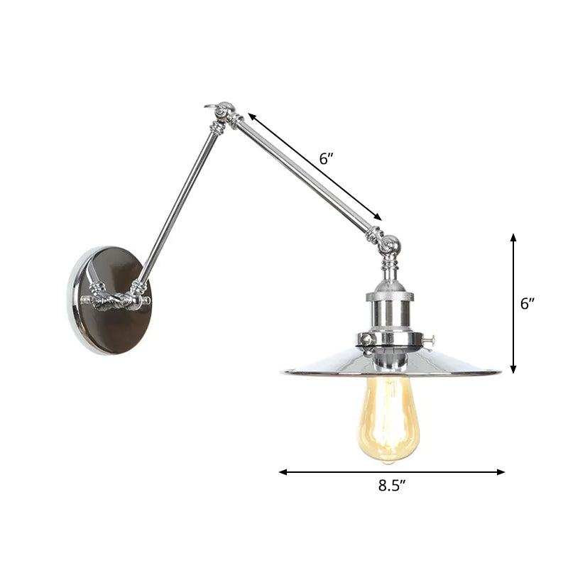 Saucer/Cone/Horn Nightstand Reading Wall Lamp Factory Metal Single 6"/8" W Chrome Wall-Mounted Light Fixture with Rotatable Arm