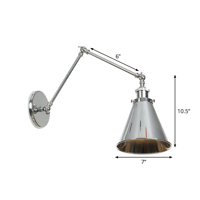 Saucer/Cone/Horn Nightstand Reading Wall Lamp Factory Metal Single 6"/8" W Chrome Wall-Mounted Light Fixture with Rotatable Arm