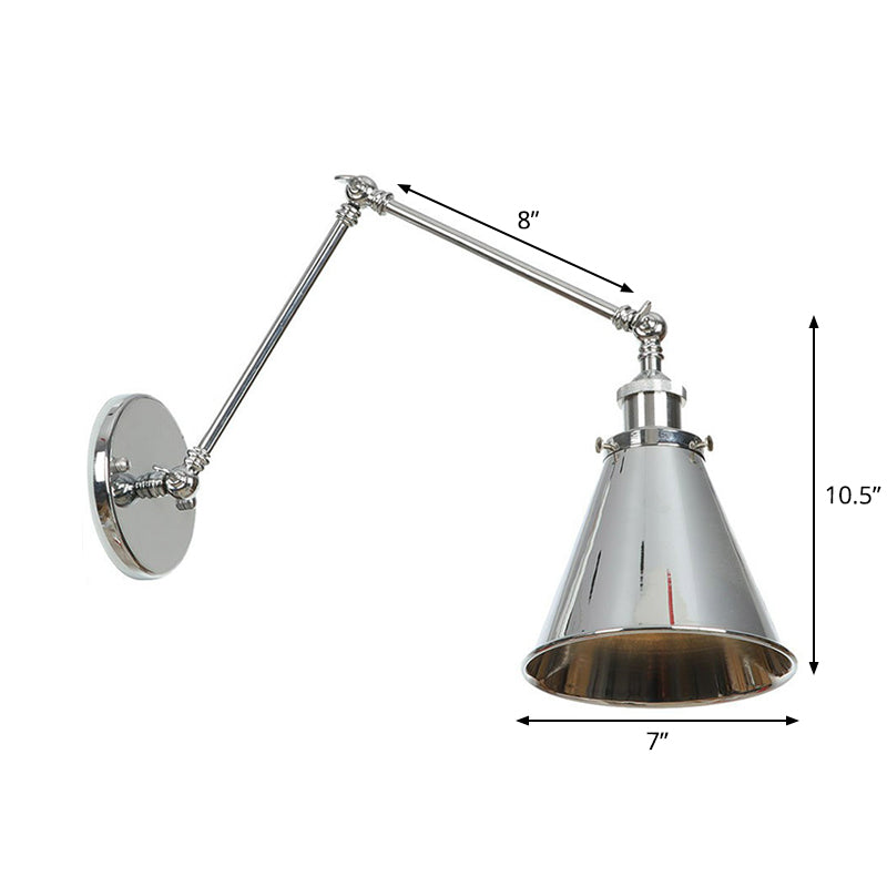 Saucer/Cone/Horn Nightstand Reading Wall Lamp Factory Metal Single 6"/8" W Chrome Wall-Mounted Light Fixture with Rotatable Arm