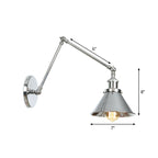 Saucer/Cone/Horn Nightstand Reading Wall Lamp Factory Metal Single 6"/8" W Chrome Wall-Mounted Light Fixture with Rotatable Arm