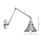 Saucer/Cone/Horn Nightstand Reading Wall Lamp Factory Metal Single 6"/8" W Chrome Wall-Mounted Light Fixture with Rotatable Arm