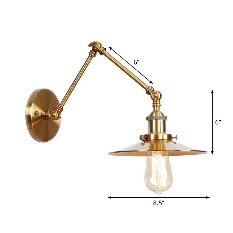 Iron Brass Wall Lighting Scalloped/Horn/Cone Single 6"/8" Width Antique Wall Lamp with Swing Arm