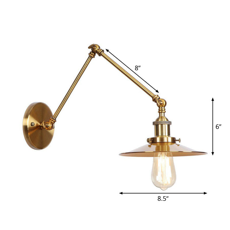 Iron Brass Wall Lighting Scalloped/Horn/Cone Single 6"/8" Width Antique Wall Lamp with Swing Arm