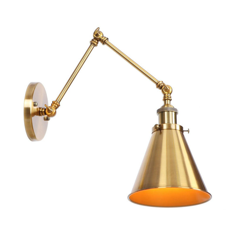 Iron Brass Wall Lighting Scalloped/Horn/Cone Single 6"/8" Width Antique Wall Lamp with Swing Arm